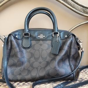 Brown Coach Satchel Handbag Black Leather Double